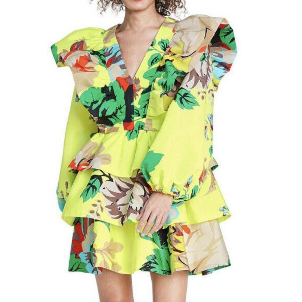 Christopher John Rogers x Target Yellow Multicolor Floral Ruffle Dress Size 2